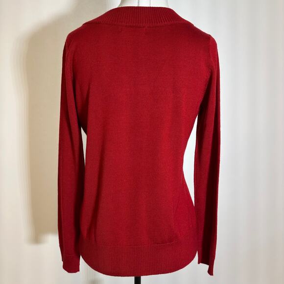NWOT Calvin Klein Red Wool Blend Embellished Sparkle Sweater Womens Size Small S - Picture 6 of 9